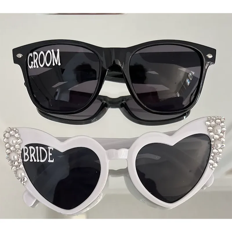 

Groom and Bride Letters Pearl Honeymoon Bride To Be Heart Sunglasses Hen Bachelorette Party Decoration Supplies Wedding Gifts