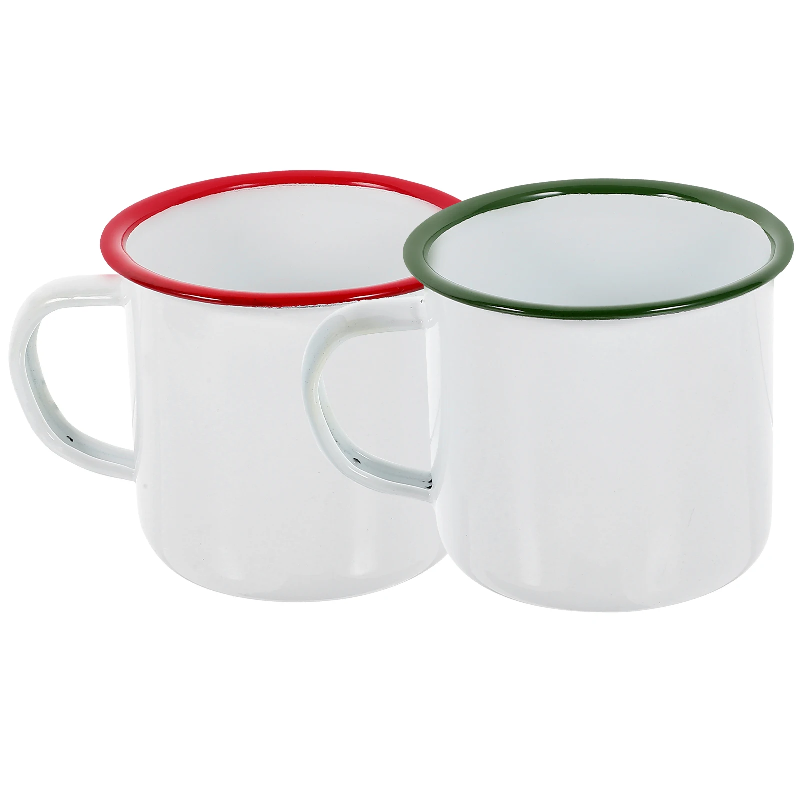 

2 Pieces White Enamel Mug 8CM Size Green Red Rim Coffee Tea Milk Water Cup for Home Office Durable Practical small enamel mugs