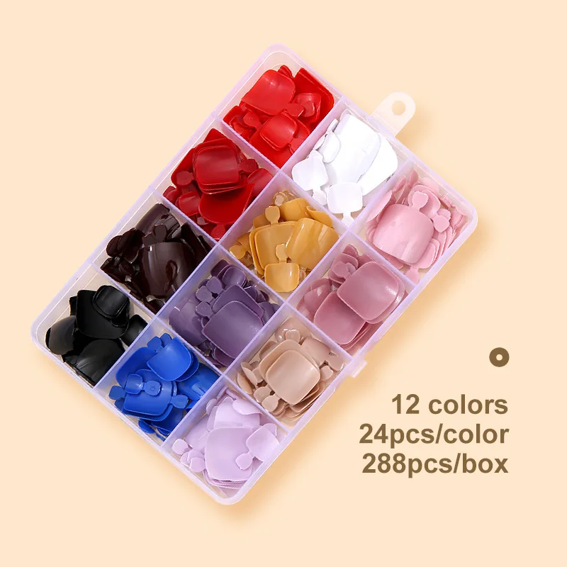 288枚入り 無地 プレスオン フットネイル スクエアヘッド 付け爪 ウェアラブル 取り外し可能 12色 フェイクフットネイルチップ マニキュアセット