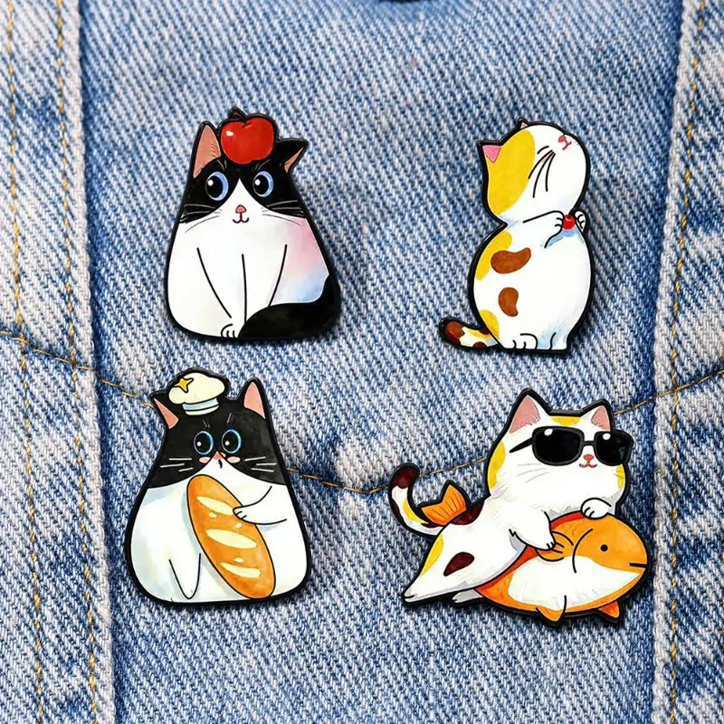 Cute cat-shaped badges, cartoon animal series alloy pins, accessory for clothing and bags, gifts for friends