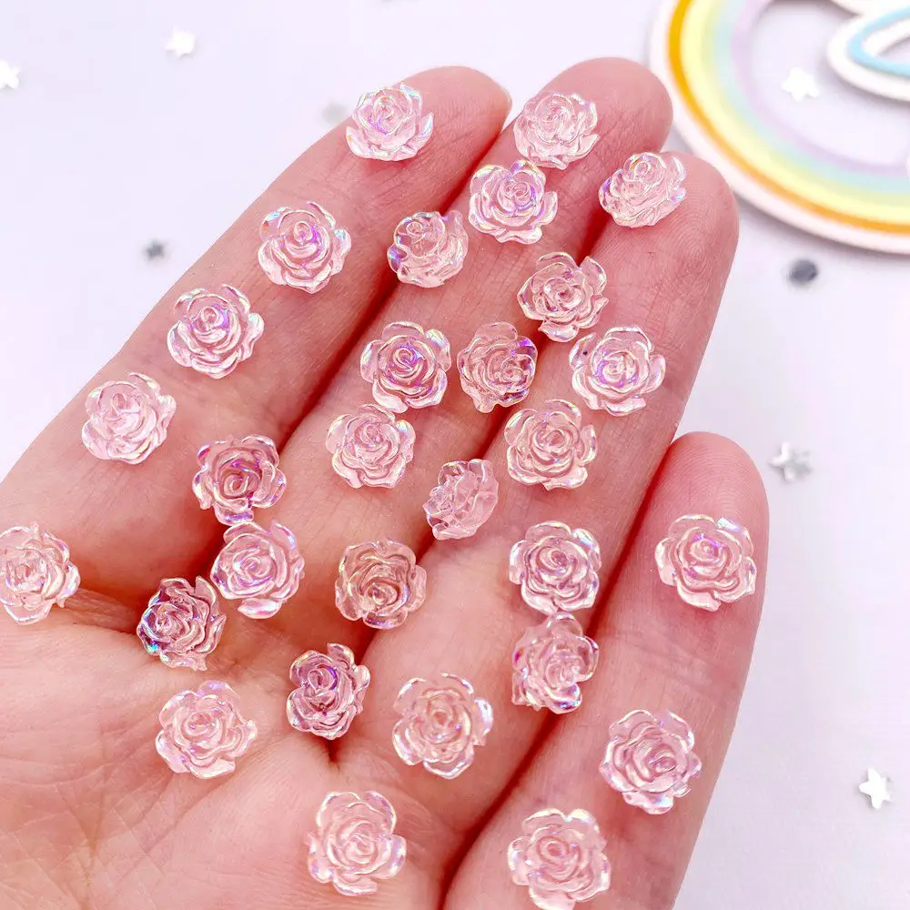 50 pz 6mm / 8mm AB resina Glitter rosa Flatback fiore strass gemma Scrapbook ornamento di nozze Applique artigianato fai da te Nail Art