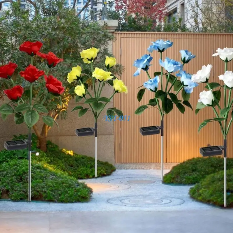 E15A أضواء حديقة الطاقة الشمسية في الهواء الطلق ديكور أضواء زهرة الورد الشمسية أضواء المناظر الطبيعية