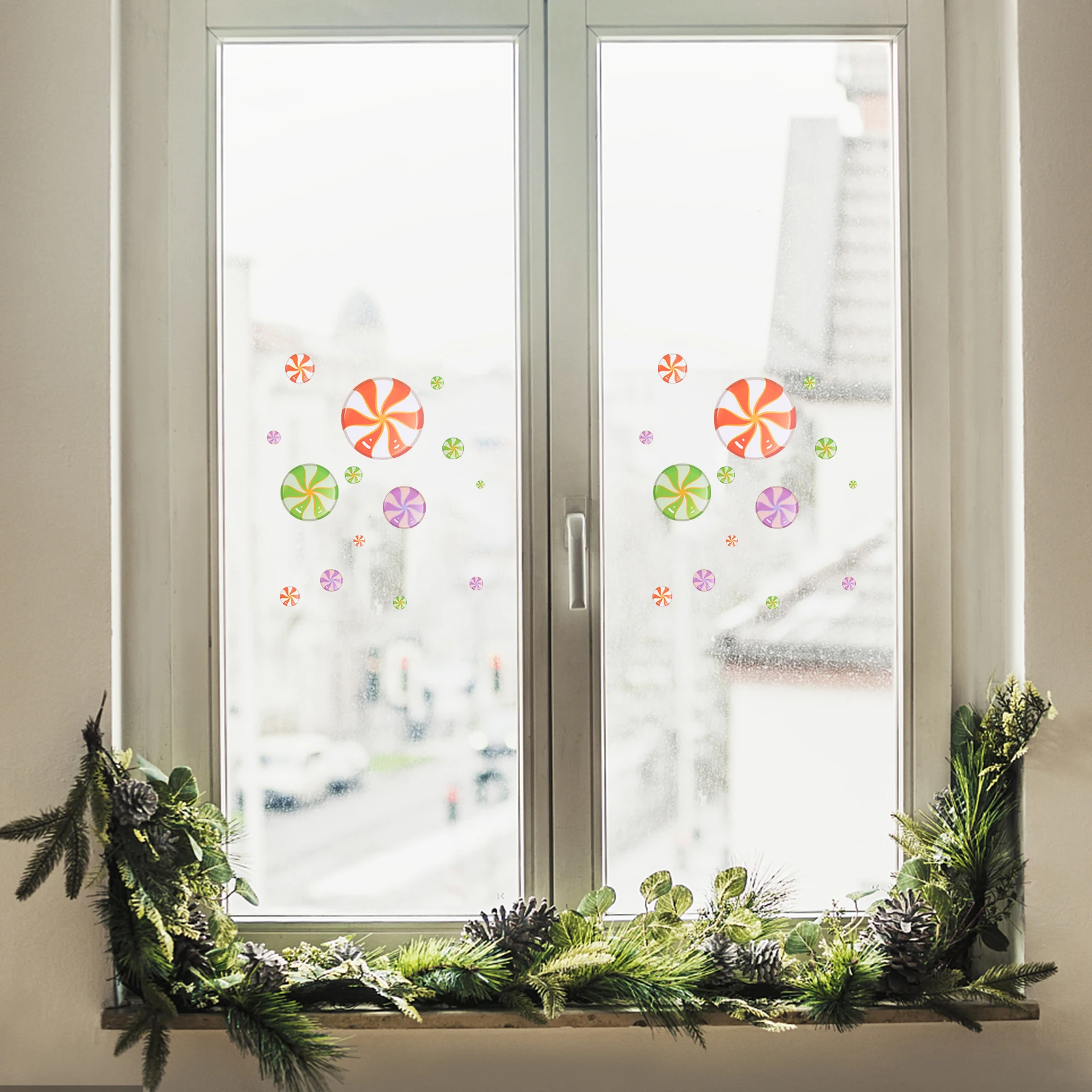 

8 Sheets Christmas Window Clings Candy Design Stickers Removable Static Decal for Glass Door Shop Window Xmas Decor