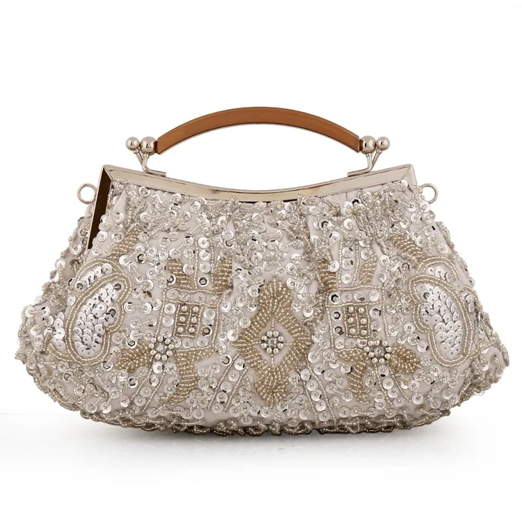 Vintage Sequin Beaded Handbags For Women Wedding Party Bridal Clutches Evening Bag Fashion Retro Chain Crossbody Shoulder Bag