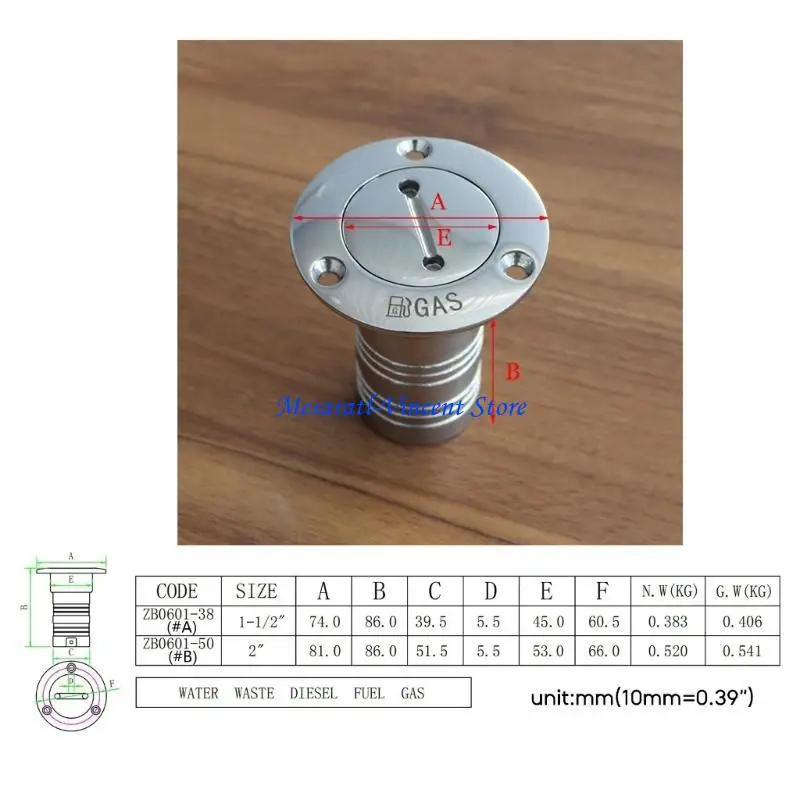 A70F Marine Stainless Deck Filler Gas Diesels Water Waste Caps