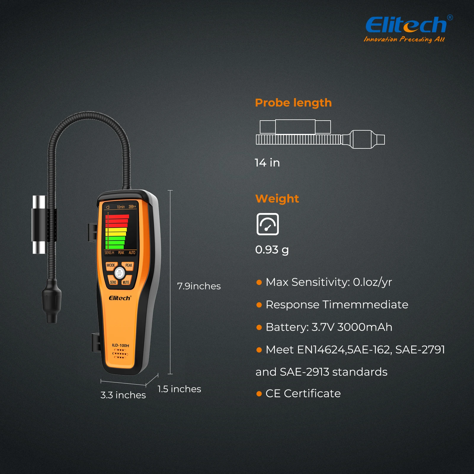 Elitech ILD-100H HVAC rilevatore di perdite di refrigerante sensore a diodi riscaldato Life alogeno Freon Sniffer, rilevamento dell'aria condizionata