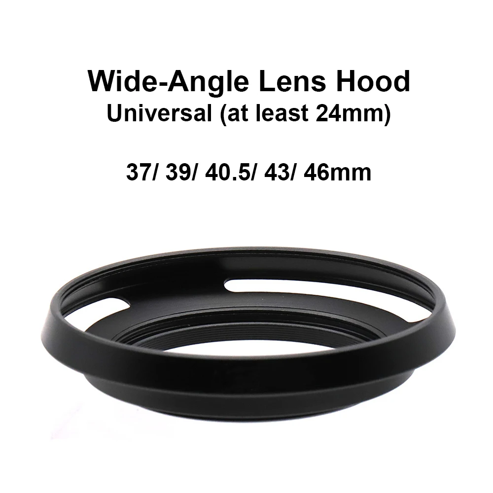 37/39/40.5/43/46mm Metal Screw-on Vented Lens Hood for wide-angle lenses (at least 24mm) Universal Black photography accessory