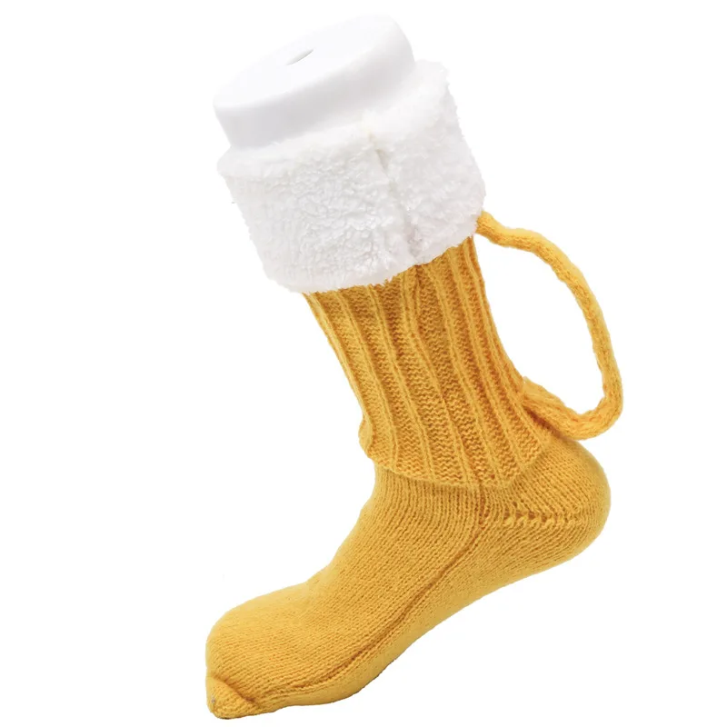 3D Beer Mug Knitted Socks Men's Padded Warm Mid-Calf Socks Women Knitted Winter  Soft Funny Sleep Floor Socks Christmas Gift