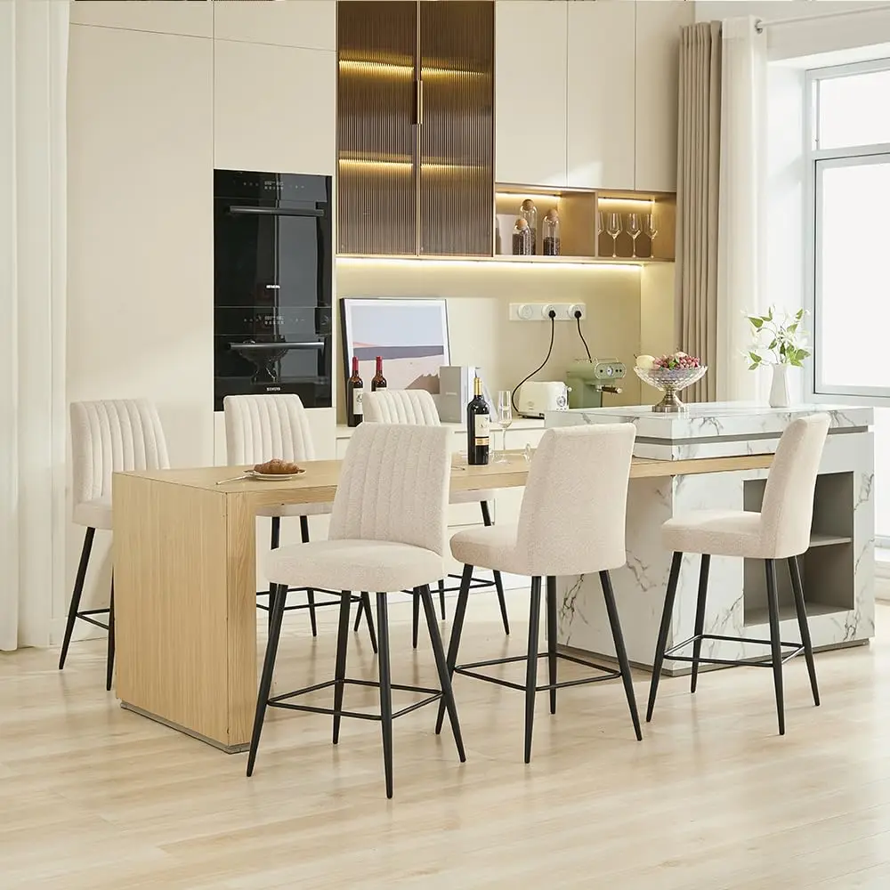 

26in Velvet Counter Stools with Back, Upholstered Kitchen Island Metal Legs, Modern Dining Chairs Set 6, Customized