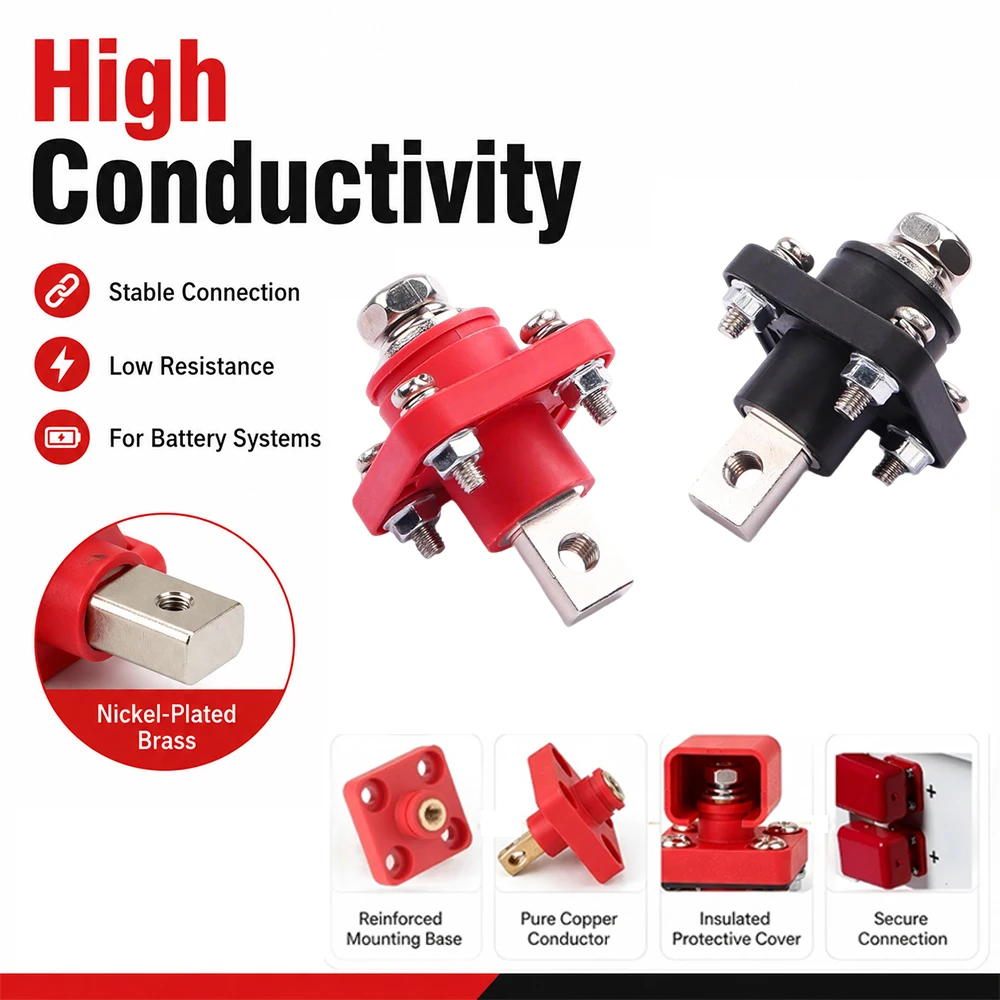 1 Paar 50A 80A 100A 120A 150A 200A Quadratische Vollkupfer-Hochstrom-Lithium-Energiespeicher-Steckverbinder für Wandmontage-Batterieanschlüsse – Detail 3