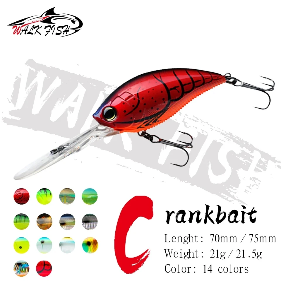 WALK FISH-Angelköder Schwimmkurbel Wobbler Künstlicher Köder 3D-Augen Harter Köder Angelwerkzeug 70 mm 75 mm