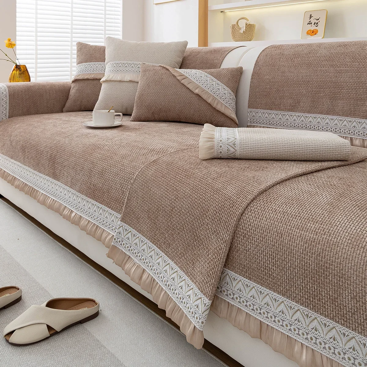 Luxury Chenille Sofa Pad for All Seasons Universal Wrap Side Couch Protector Anti-pet Scratch Corner Sofa Covers Home Decor
