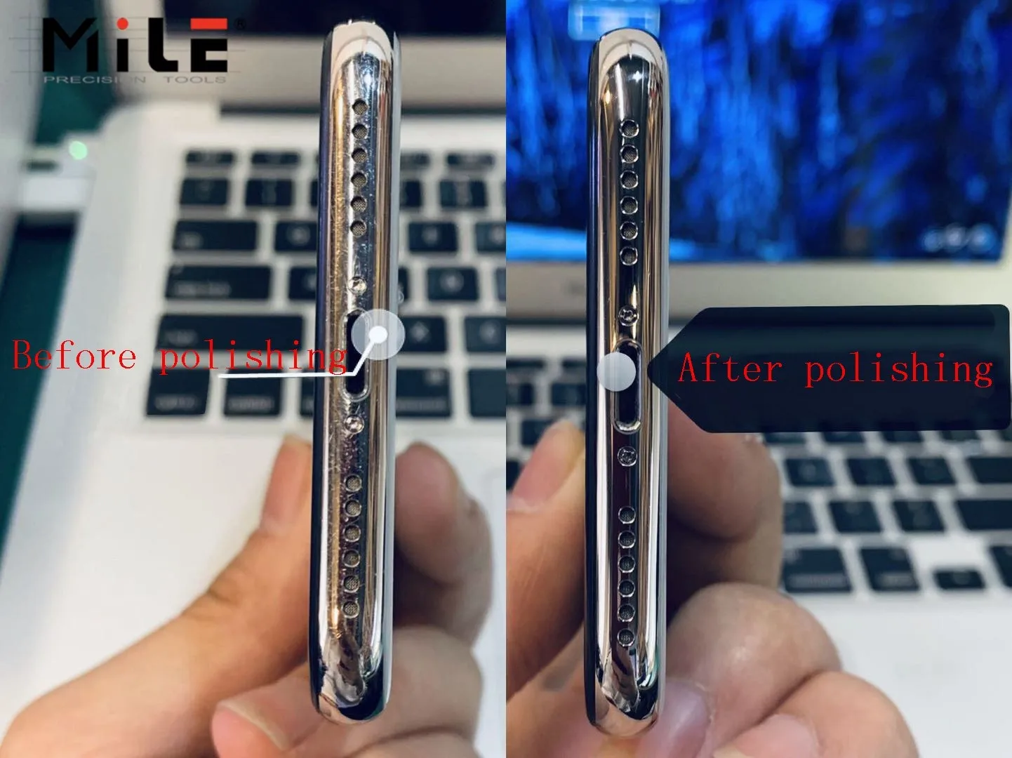 La pasta lucidante per telaio del telefono cellulare MILE può rimuovere piccoli graffi sulla cornice argentata dell'iPhone X Xs Max e ripara la bellezza