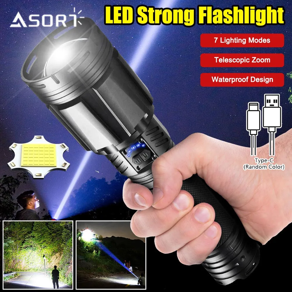 High Power XHP360 Flashlight Double Light Source Switch Lantern 7 Lighting Modes Rechargeable Lamp Torch With Indicator Tactical
