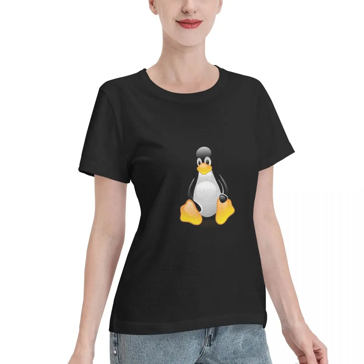 Soft Comfy Tux Linux Penguin Women's T-shirt Basic Short Sleeve Casual Top - view 2