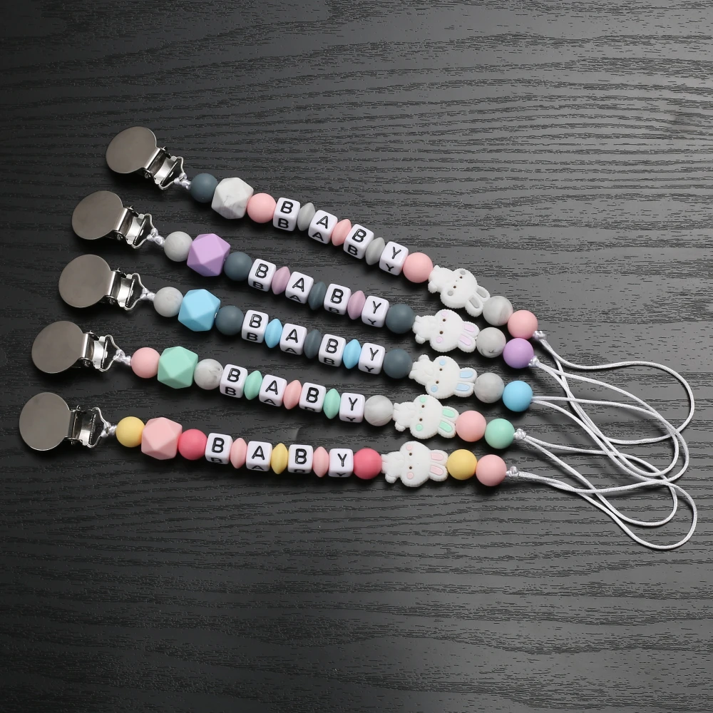 Baby Handmade Personalized Name Pacifier Clips Silicone Nipple Chain Baby Soother Dummy Holder Chain Nursing Toy Infant Supplies