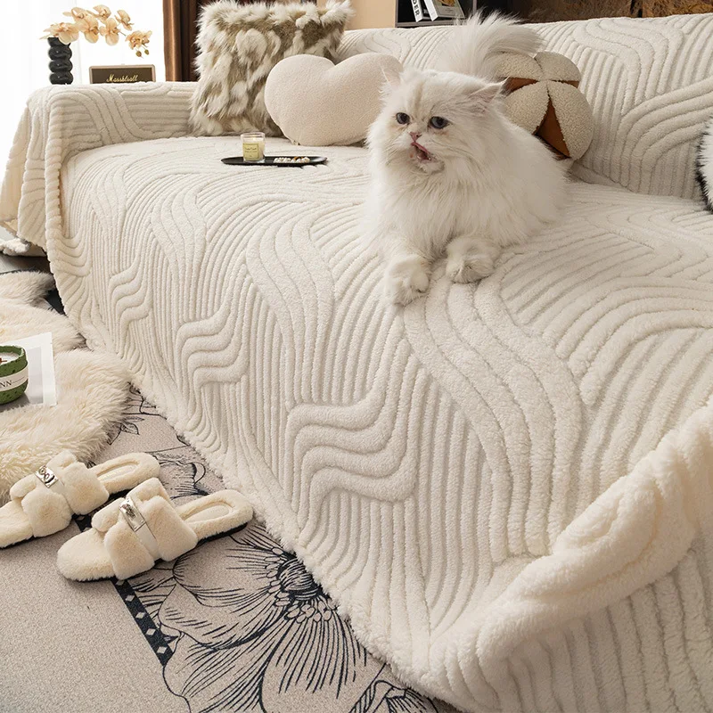 Cotton Velvet All Inclusive Sofa Covers Anti-scratched Seat Nap Blanket Dust Proof Slipcovers Curved Striped Cover Cloth