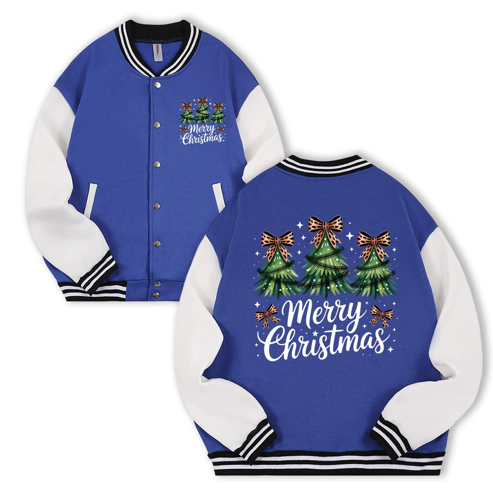 

Happy Christmas 3 Christmas Trees Print Men Streetwear Fashion Baseball Jackets Autumn Sport Clothes Fleece Unisex Loose Jacket