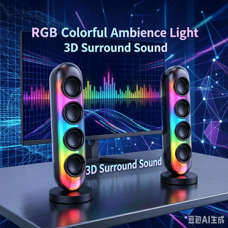 

HiFi Stereo Computer Speaker,with RGB Light, Wired Bluetooth V6.0/USB-C Powered PC Speakers,for Desktop, Laptop and Home Office