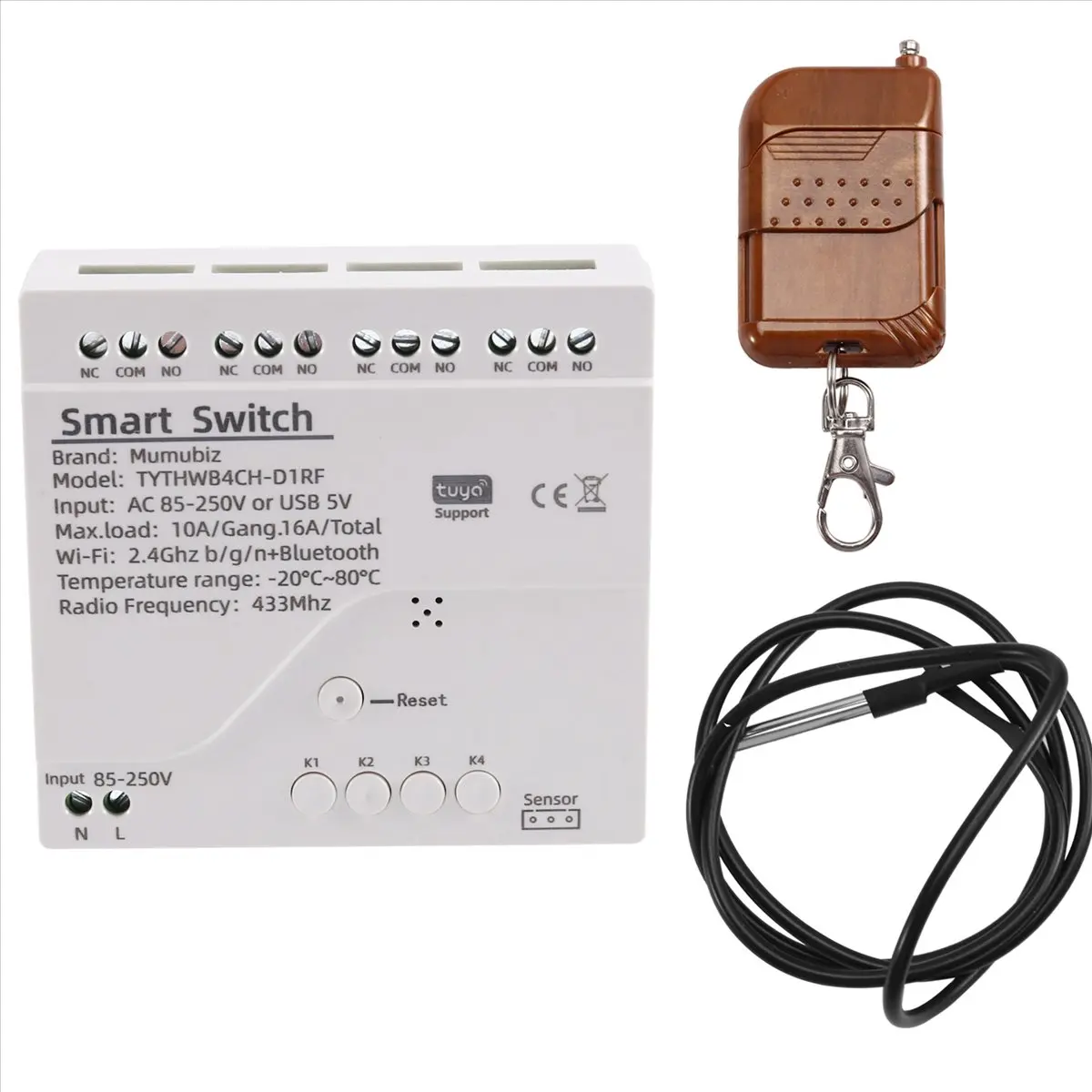 Tuya WiFi مفتاح ذكي مستشعر درجة الحرارة مراقب التيار المتناوب 85-250 فولت مفتاح ذكي لاسلكي مع جهاز تحكم عن بعد