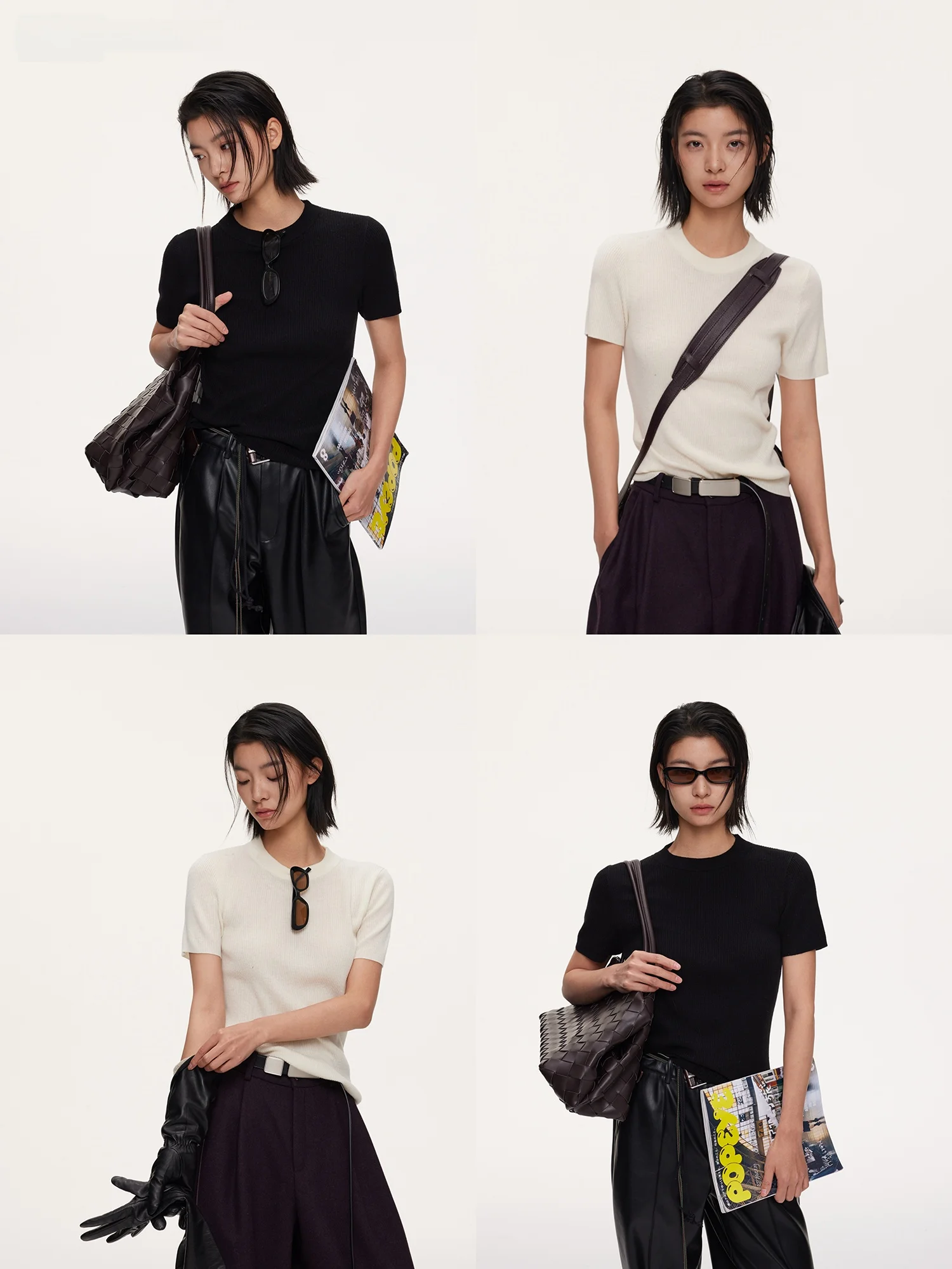 

Женский вязаный свитер JCCC из шерстяной смеси, приталенный, с коротким рукавом, черный, теплый, с этикеткой.