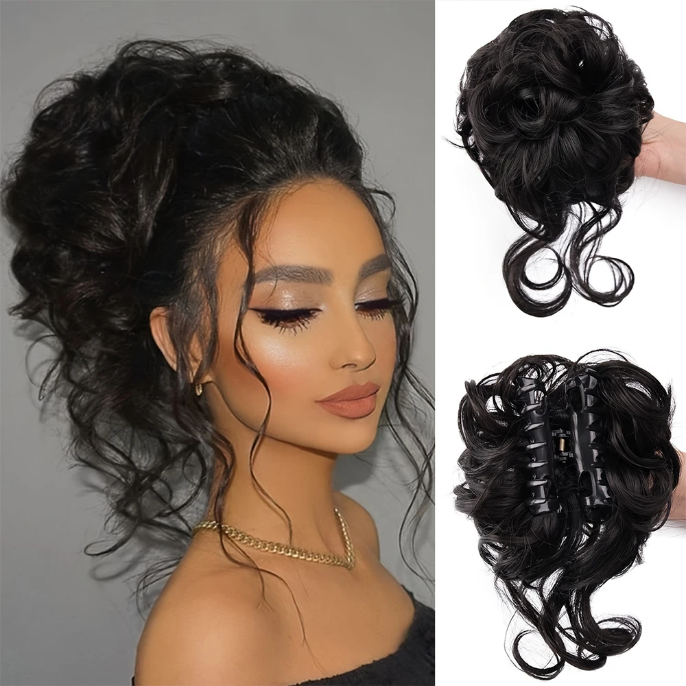 

1PC Synthetic Messy Curly Buns Chignon Donut Updo Tousled Claw Clip in Hairpieces Scrunchie Hair Extension wig For Women Chignon