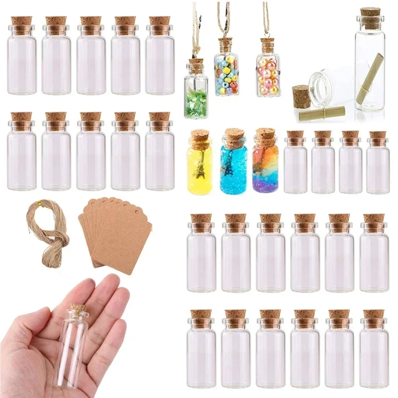 100Pcs 5ml-30ml Mini Cork Glass Bottle Clear DIY Birthday Gift Bottles Empty Message Wishing Bottle For Wedding Party Decoration