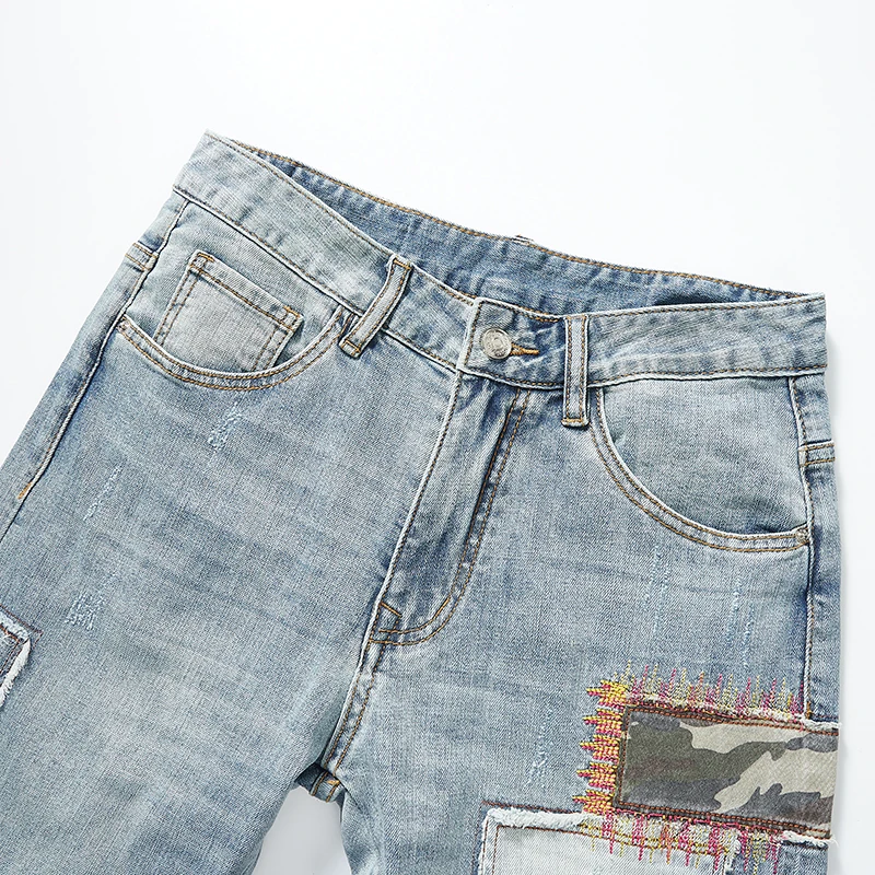 Celana Jeans Pria Celana Denim Pria Model Sambung Bordir Celana Panjang Fashion Streetwear Vintage Baru Gaya Y2k Lembut Mewah