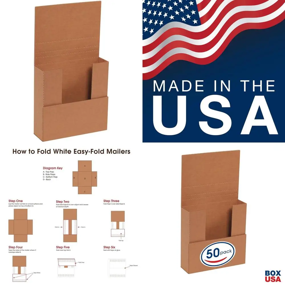 

Легко складывающиеся почтовые консервы Kraft, 7,5 x 7,5 x 2, упаковка по 50 шт.