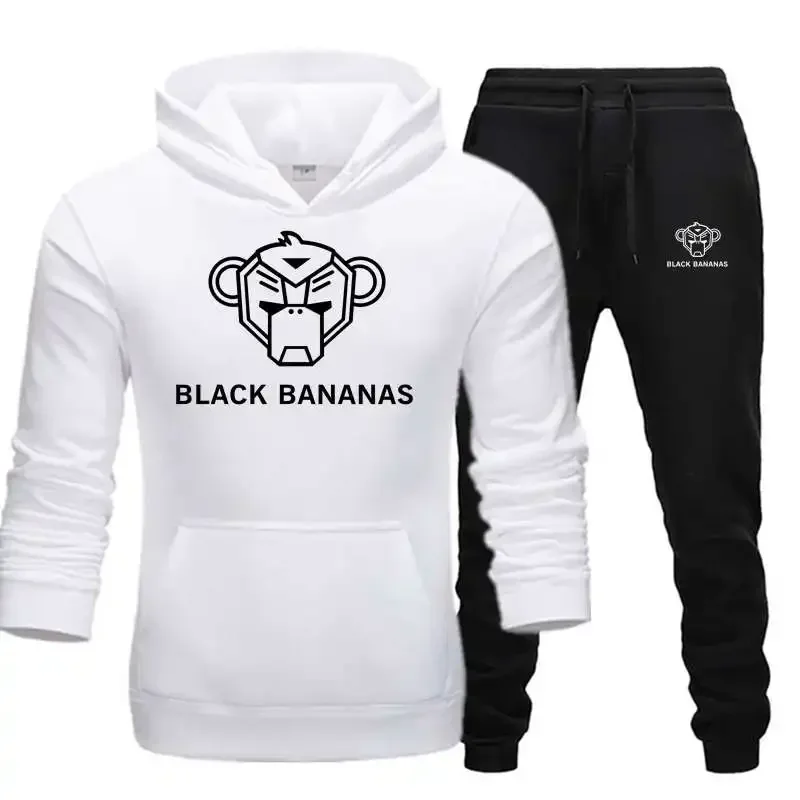 2024 Brand Homme Two Pieces Sets Hooded Tracksuit Men/Women Sportswear Gyms Black Hoodies+Sweatpants Bananas Joggers Sweatshirts