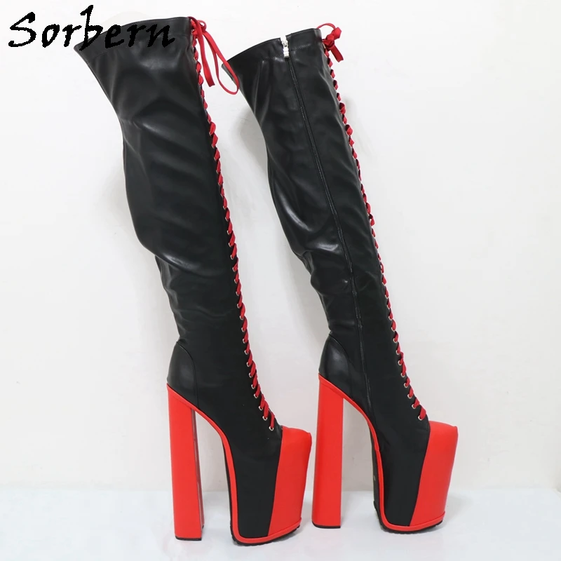 Sorbern Red Fetish Over The Knee Boots Women For Drag Queens Extreme High Heel Hidden Platform Sneaker Shoes Custom Colors