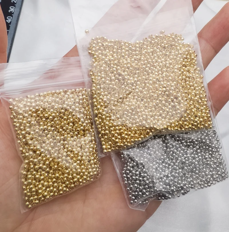 2000pcs Anti-fading Gold Rhodium Silver Color 2mm 3mm Metal Brass Round Spacer Beads DIY Jewelry Making Components
