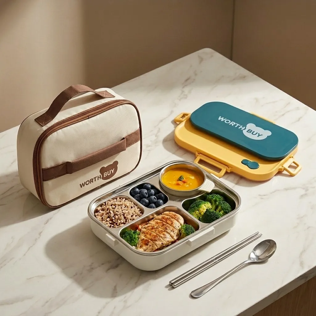 304 Stainless Steel Lunch Box Set Microwave Safe Bento Box 5 Compartment Leakproof Food Storage Containers Thermal Bag Kids