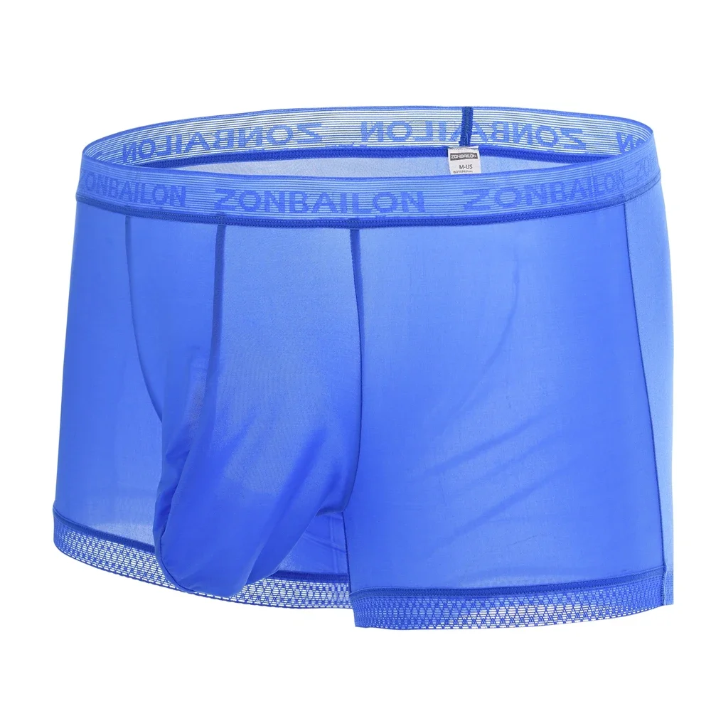 Jinshi Men's Ice Silk Cool Boxers Briefs Trunks Sexy See-Through Comfort Underwear For Men