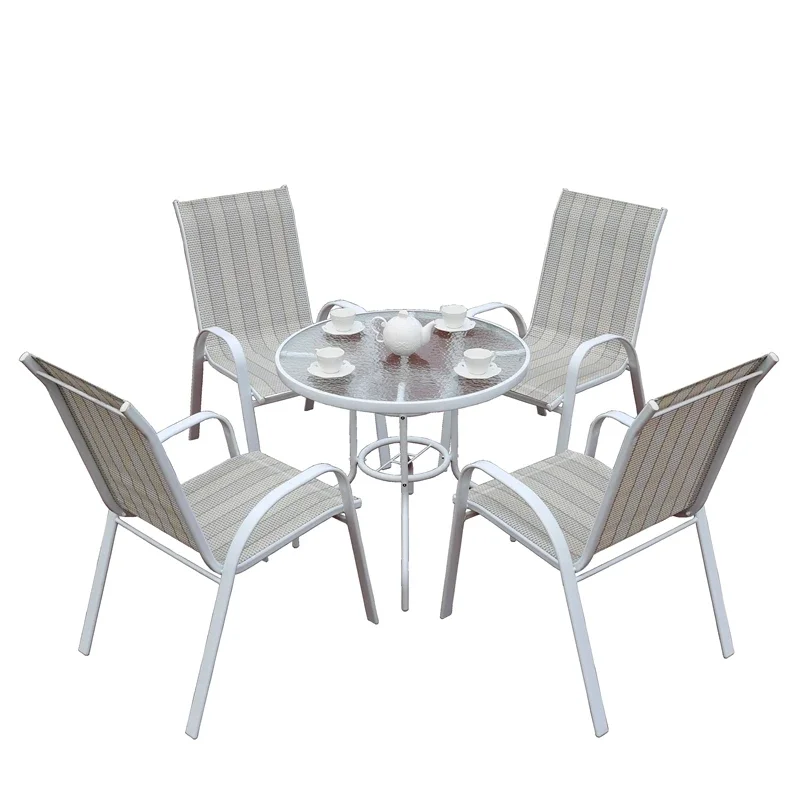 

White outdoor table chair and umbrella combination leisure outdoor wrought iron open-air balcony garden courtyard villa coffee