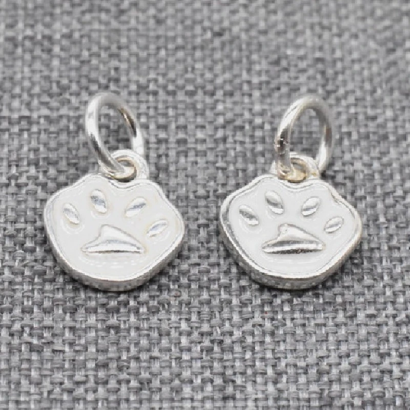 2 Piece Animal Paw Print Enamel Charms in 925 Sterling Silver for Bracelet and Necklace Making