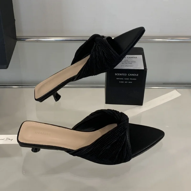 Bailamos Women Outdoor Slippers High Heel Shoes 2025 Summer Footwear  Fashion Design Pointed Toe Ladies Slides Pumps Female Mule