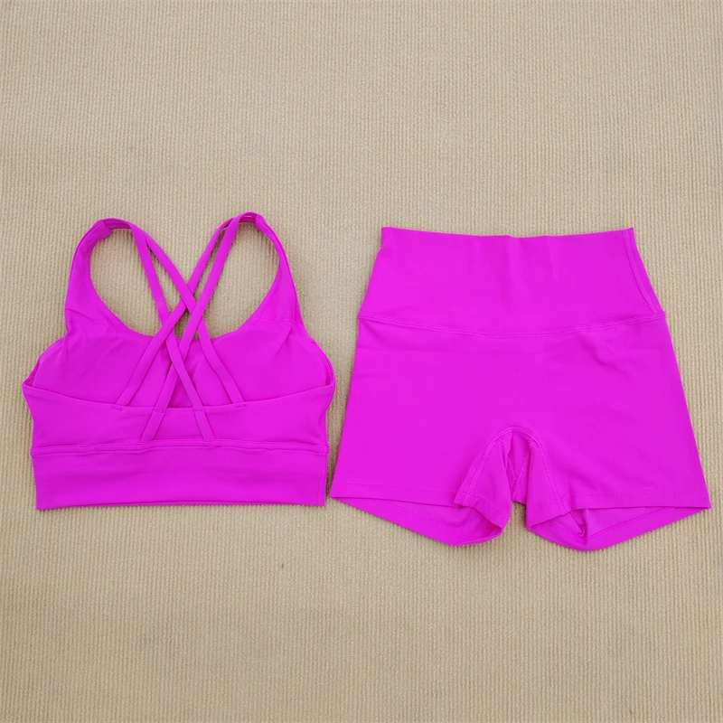 Ropa de Yoga para mujer, conjunto de 2 pantalones cortos, Leggings y sujetador, ropa interior para correr, ejercicio, ropa de Fitness, elástica, suave y transpirable