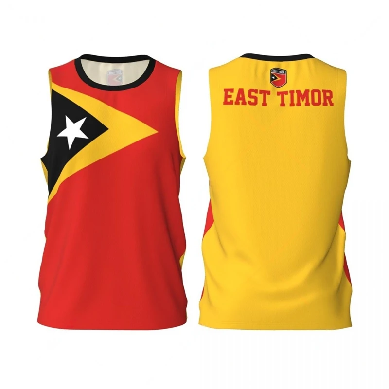 Fashion East Timor Flag Graphic Basketball Tank Tops Summer Casual 3D Printed Outdoor Sports Vest Loose Quick Dry Breathable Tee