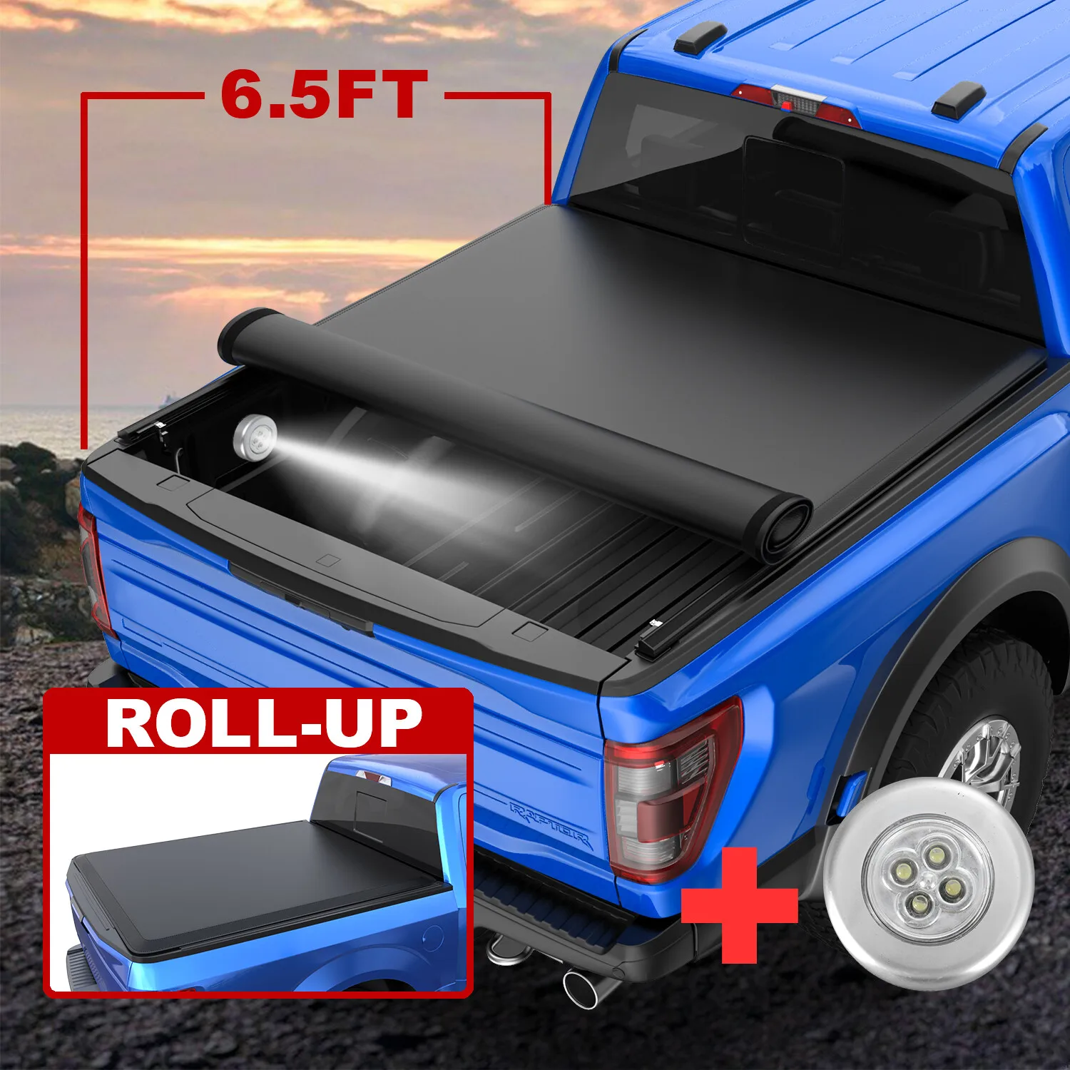 6.5FT Soft Roll Up Tonneau Cover Fits for 2002-2026 Dodge Ram 1500 2500 3500 Truck Bed