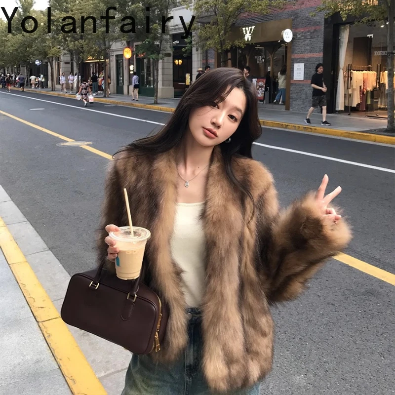 

YOLANFAIRY Winter Youdaoplaceholder0 fur coat women Short-Length V-neck blouselong sleeve commuting style шуба женская 2025