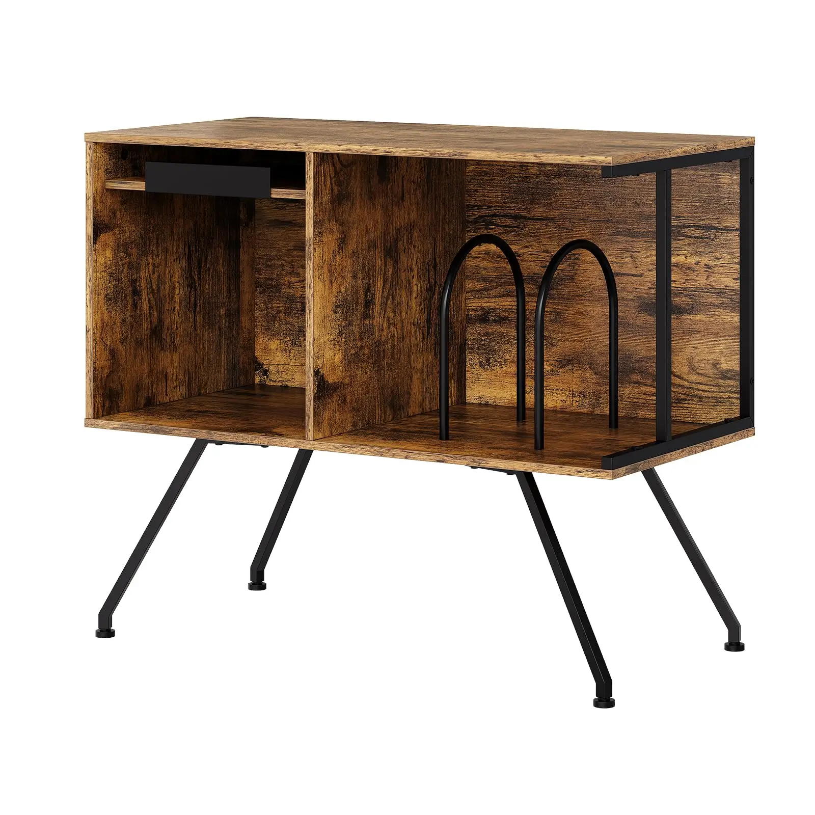31.5 In Vinyl Record Player Stand With Storage Dust Block Flip Top Lid Turntable Shelf Holds Up To 160 Plus Albums U Shaped Dividers And Album Display For Living Room And Bedroom
