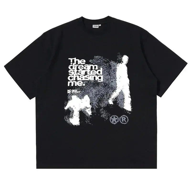 S-5XLMen Tshirt Short Sleeve Shadow Print Y2k Top Tees Harajuku Streetwear Vintage Graphic Korean Aesthetic Clothing