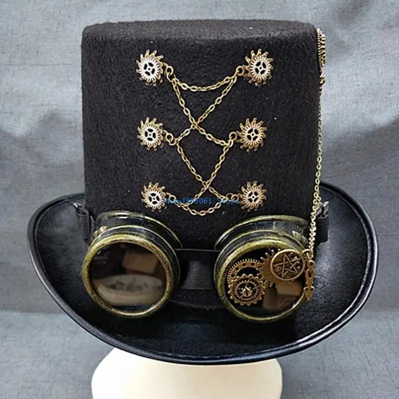 

T3LC Vintage Adult Man Women Women Stempunk Flat Top Hat Metal Gear Dec