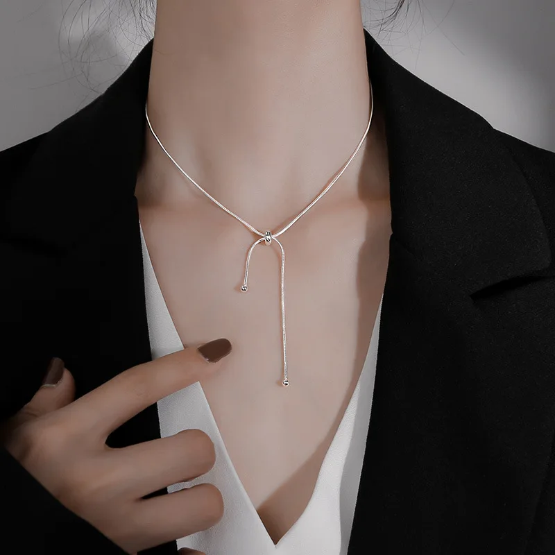 925 Sterling Silber Damen Schlangenkette mit Quasten, runde Halsketten, luxuriöses Schmuckzubehör, Großhandelsschmuck