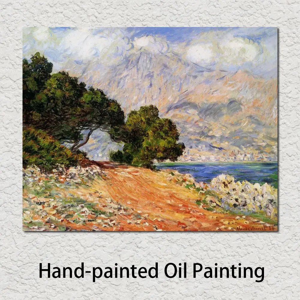 

Handmade Impressionist Canvas Art Meton Seen from Cap Martin Claude Monet Oil Painting Modern Landscape Artwork Bedroom Decor