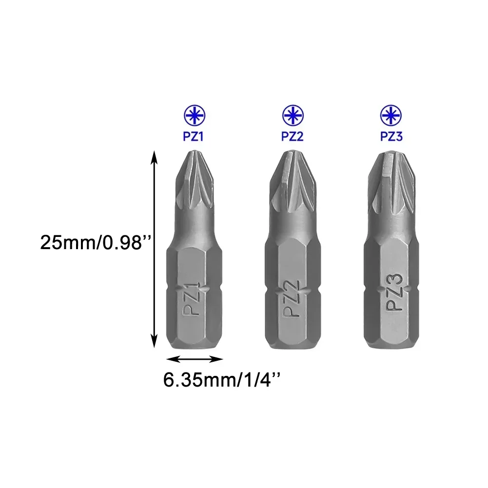 Set di punte per cacciavite in acciaio legato da 10 pezzi PZ1 PZ2 PZ3 25mm trapano magnetico con codolo esagonale per utensile manuale di riparazione precisa