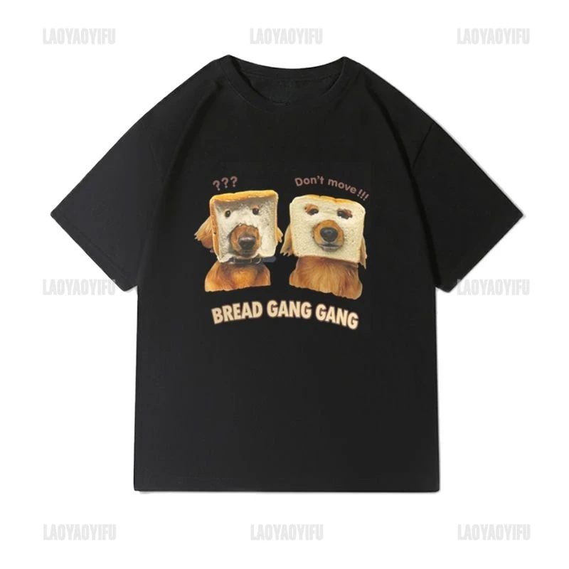 Cute Anime Dog Lover Men T Shirt Cotton Funny Cartoon Bread Dog Women Aesthetic Clothes Unisex Vintage Print Fashion Casual Tops