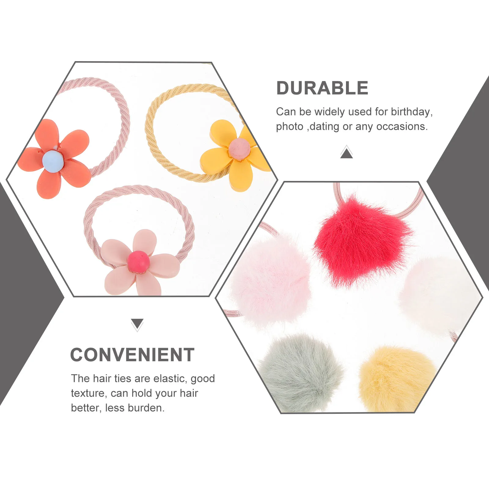 

30 шт. милых резинок для волос с цветочным узором и помпонами, идеально подходят для свадеб, вечеринок, школы и повседневного использования