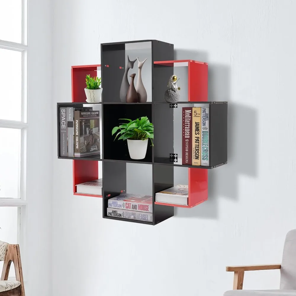 Modern Cube Floating Shelves Bookshelf Wall Mount Wooden Square Shelves Floating Wall Shelves 9 Unites Floating Bookshelf